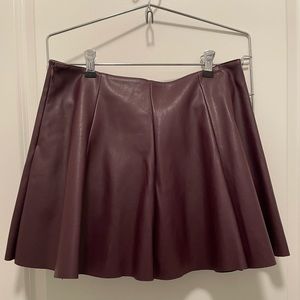 Burgundy vegan leather flared mini skirt size L